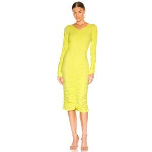 Helmut Lang Neon Acid Lime Green Seamless Ruched Midi Shirt Dress Size M/L